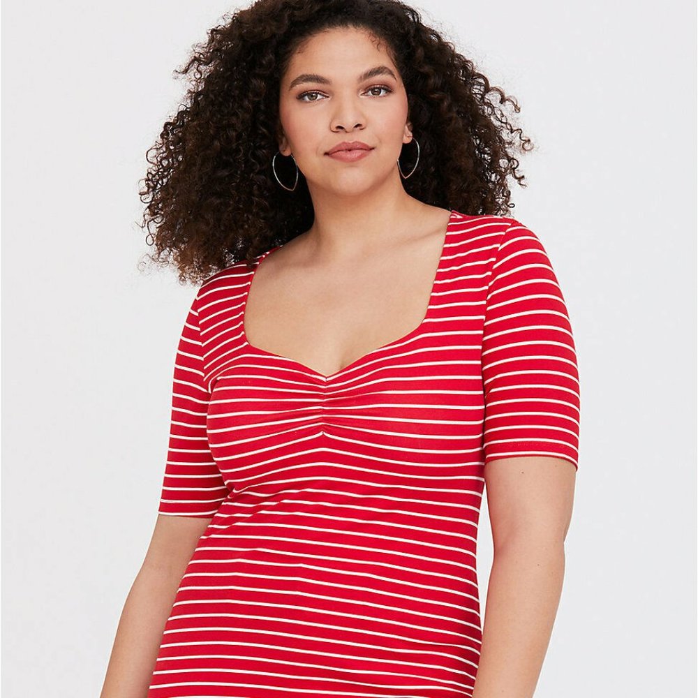 Torrid Red and White Striped Fitted Top